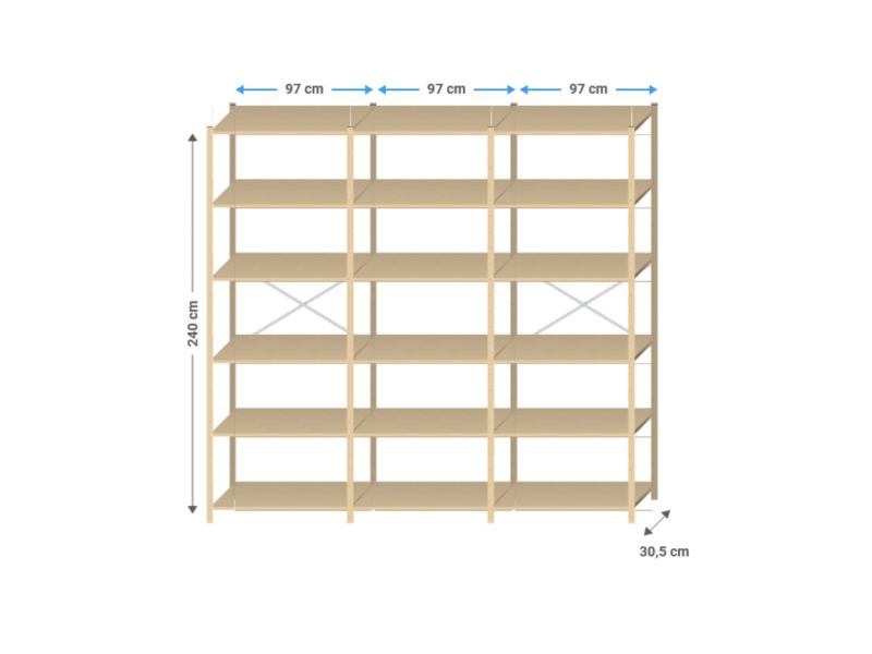Kantoorkast metaal | 250x205x30cm | 14 legborden
